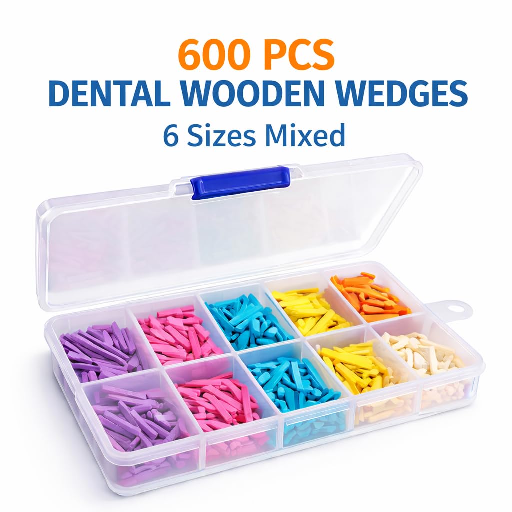 600 Pcs Dental Wooden Wedges - 6 Colors Assorted Wood Wedges for Teeth Spacing, Fixing & Gap Support, Disposable Dental Wedges Set for Orthodontic & Dental Use