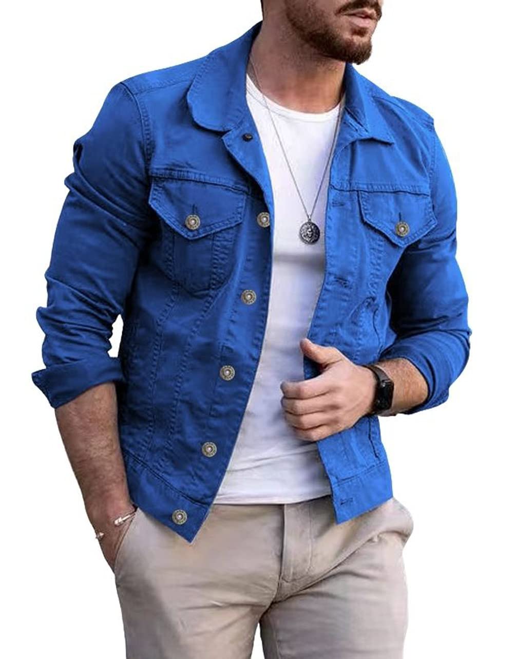 CHARTOU Men's Denim Jacket Casual Regular Fit Button Down Long Sleeve Jean Trucker Jacket
