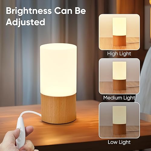 Miniatura 3 de Lámpara de mesa de madera LED pequeña, luz de noche de noche para dormitorio, iluminación LED regulable, decoración creativa para el hogar, casa