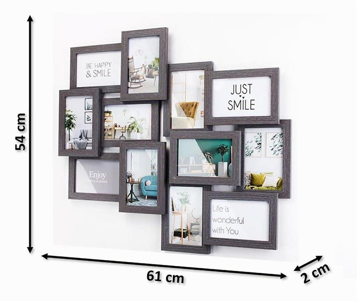 Kobolo Bilderrahmen-Collage - BIG GREY - Holz - grau antik - 12 Bilder - 54x61 cm