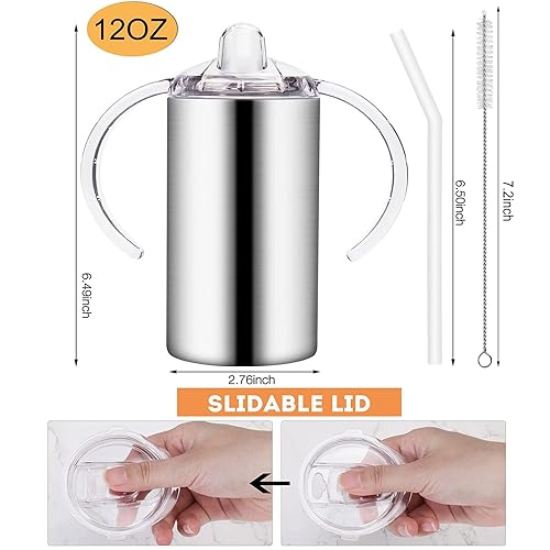 Miniatura 2 de Vasos para sorber aislados de acero inoxidable de 12 onzas con asas, paquete de 2 vasos al vacío a prueba de derrames para niños pequeños, vaso de