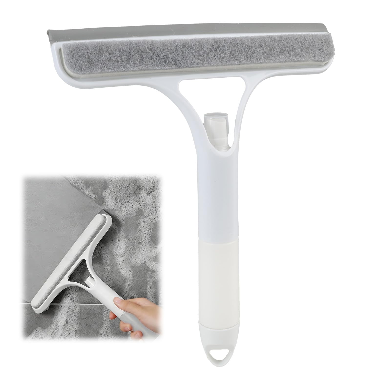 3 in 1 White Window Cleaning Squeegee, Multi-Function Shower Glass Cleaner Tool with Spray & Scrub, Streak-Free Window Cleaner for Home Kitchen Car