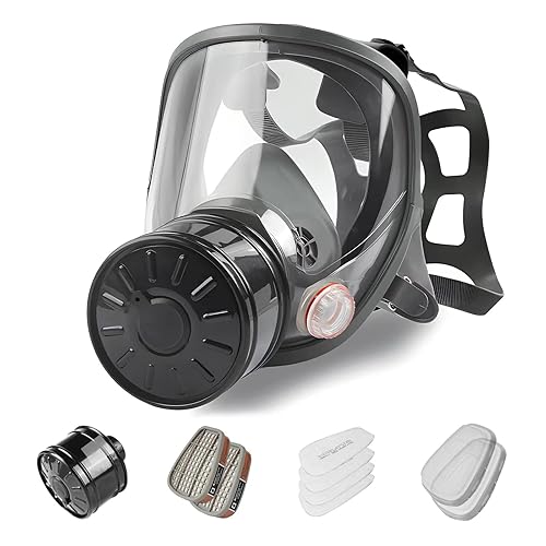 AMZYXUAN Full Face Gas Mask, Gas Masks Survival Nuclear and Chemical with 40mm Activated Carbon Filter, Reusable Respirator Mask for Gases, Vapors, Dust, Chemicals