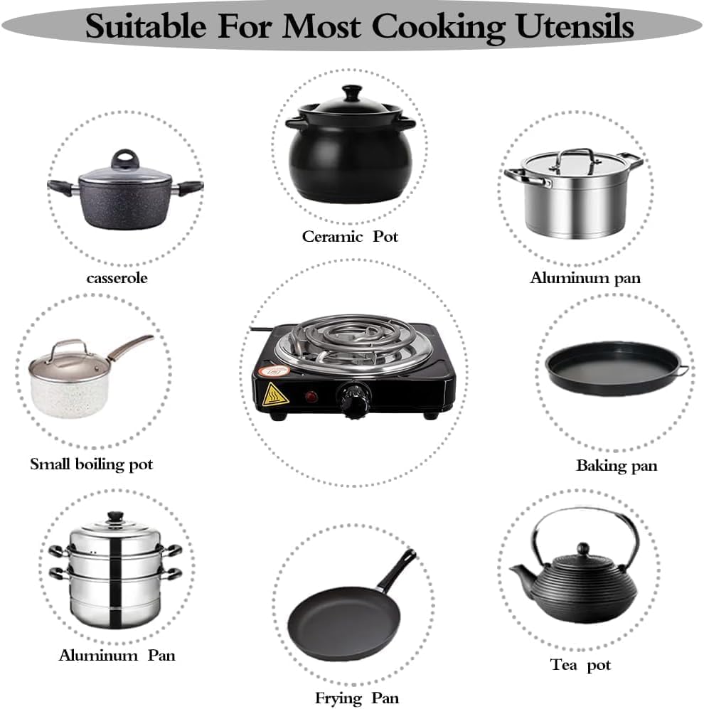 Image of Portable Electric Hot Plate 1000W Single Burner for Cooking | Stainless Steel Heating Coil | Adjustable Temperature Control | Countertop Stove | Fast Heating for Home, Office, Hostel & Travel