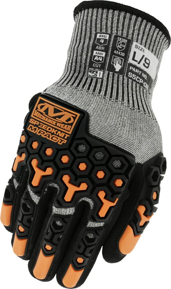 Mechanix Wear SpeedKnit M-Pact Gants de travail, 1 paire – Résistants aux chocs et à l'abrasion, protection contre les coupures, gants à forte adhérence, compatibles avec le toucher (gris, taille XL)