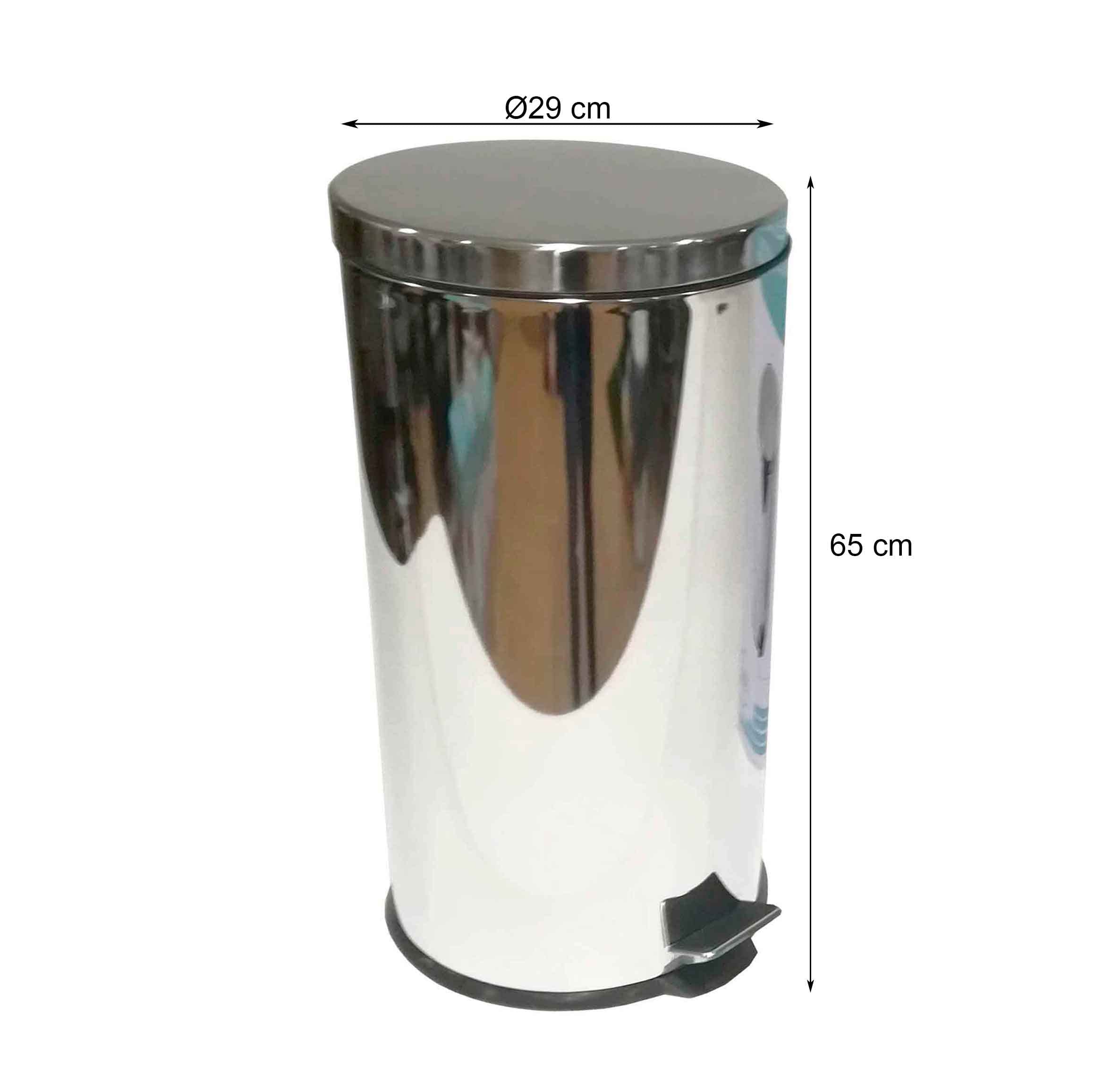 Papelera Pedal Acero Inoxidable 30L Diámetro 29 X Alto 65 cm para salón, baño, Cocina u Oficina