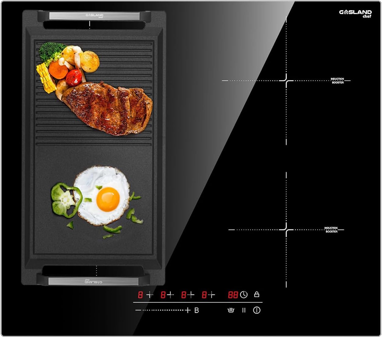 GASLAND 24 Inch Induction Cooktop + Rectangular 2-in-1 Cast Iron Grill/Griddle Pan with Handles