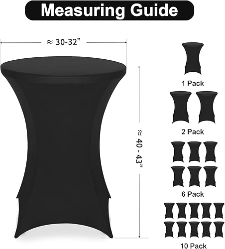 Miniatura 3 de FestiCorp Paquete de 6 manteles de elastano negro para mesa de cóctel, manteles redondos elásticos para fiestas, DJ, bares, bodas, cumpleaños,