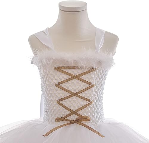 Miniatura 3 de YiZYiF Disfraz de ángel blanco para niñas, disfraz de Halloween, cosplay con plumas de alas de ángel y diadema y varita mágica, 4 piezas