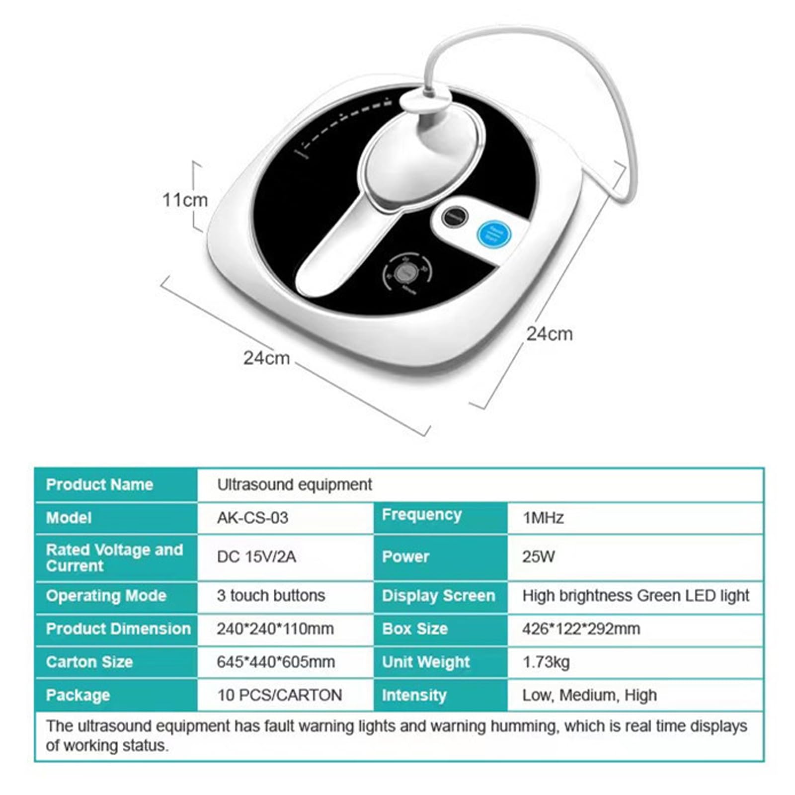 Macchina per terapia ad ultrasuoni, massaggiatore portatile per fisioterapia con 3 livelli di intensità, 9 luci LED, timer e controllo intelligente della temperatura per sollievo articolare