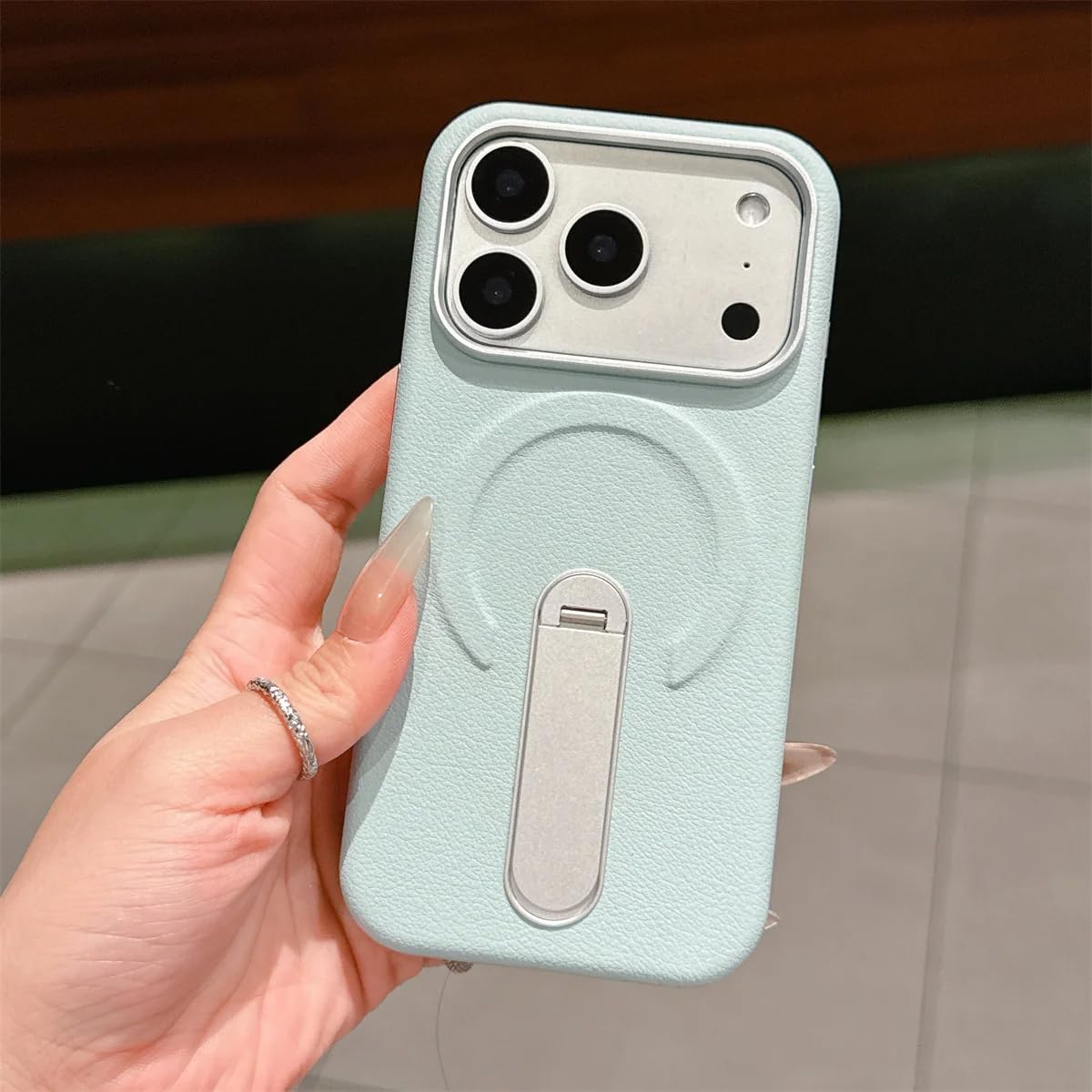 Custodia in pelle con supporto magnetico per iPhone 14 Pro Max, resistente agli urti e con ricarica wireless (per iPhone 14 Pro Max/verde)
