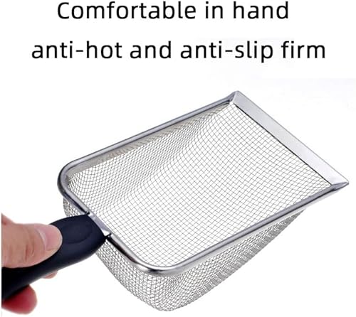 Miniatura 2 de HLMOptimo Cuchara de arena para gatos de malla de acero inoxidable, mango largo, pala profunda, con revestimiento antiadherente, cuchara de arena de