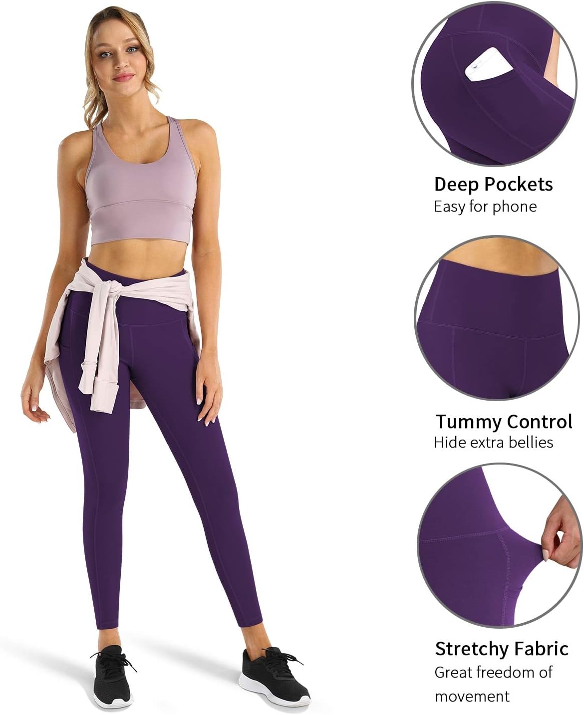 Fengbay High Waist Yoga Pants, Pocket Yoga Pants Tummy Control Workout Running 4 Way Stretch Yoga Leggings - Image 6