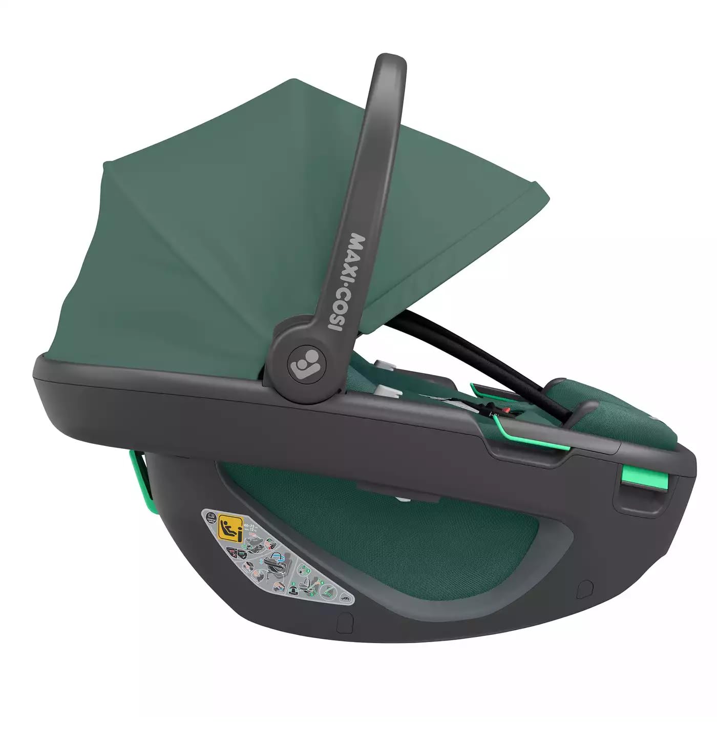 Maxi-Cosi Coral 360 i-Size, Seggiolino auto neonato 0-12 mesi (40-75 cm), Seggiolino girevole 360°, Estremamente Leggero, Cinture Easy-in, G-CELL, Capottina Extra-large, Essential Green