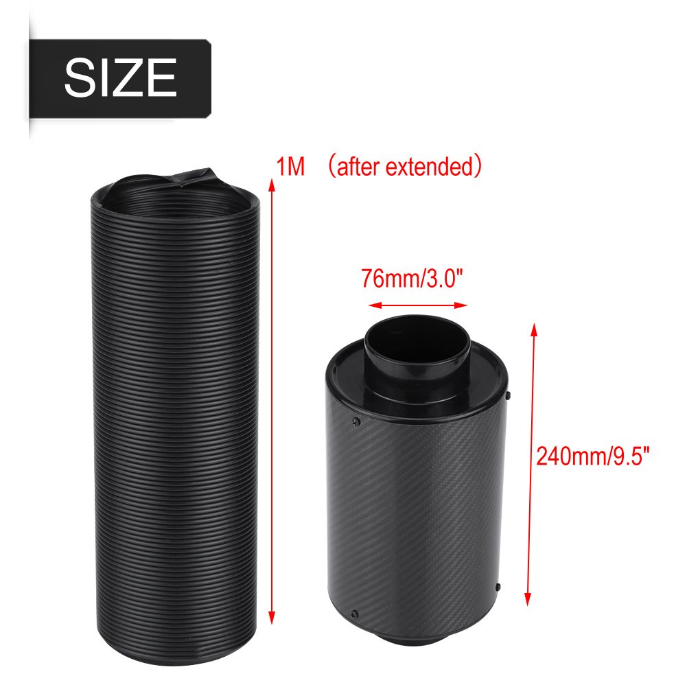 Scatola del Filtro dell', 76mm 3Scatola del Filtro della a Induzione Universale in Fibra di Carbonio di Aspirazione Fredda W Tubo di Aspirazione