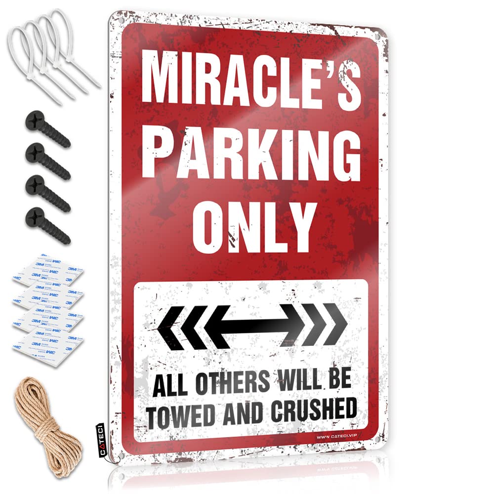 KRAZMURONGD Tin Sign Decor Miracle'S Parking Only Tin Sign Funny Metal Signs Decor Funny Sogns