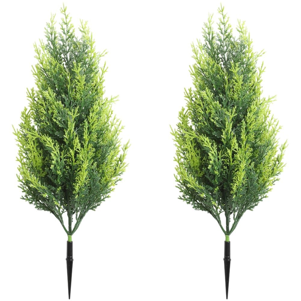 Baokuan 2 Pack Artificial Trees with Ground Spike, Realistic Fake Plants Tree Artificial Plants Indoor Outdoor Plants Evergreen Bushes Shrubs for Porch Garden Office