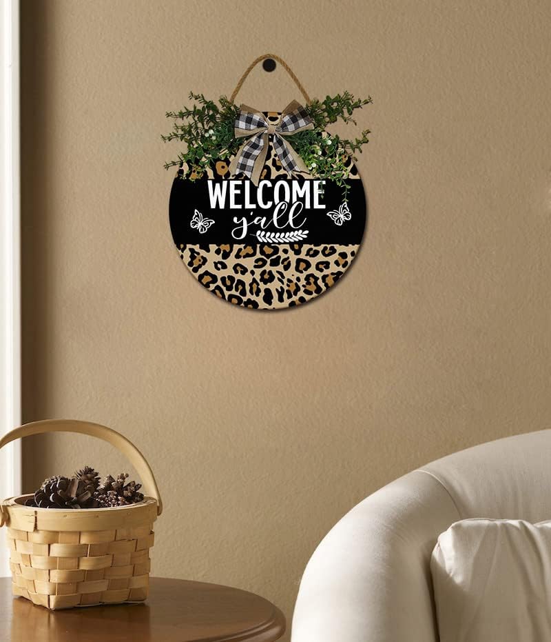 Miniatura 5 de Letrero redondo de madera para colgar en la puerta delantera, letrero de bienvenida de 12 pulgadas para puerta delantera, letrero de bienvenida de