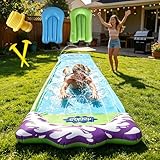 Toboggan aquatique de jardin gonflable pour enfants, avec 2 bodyboards, arroseur intégré e...