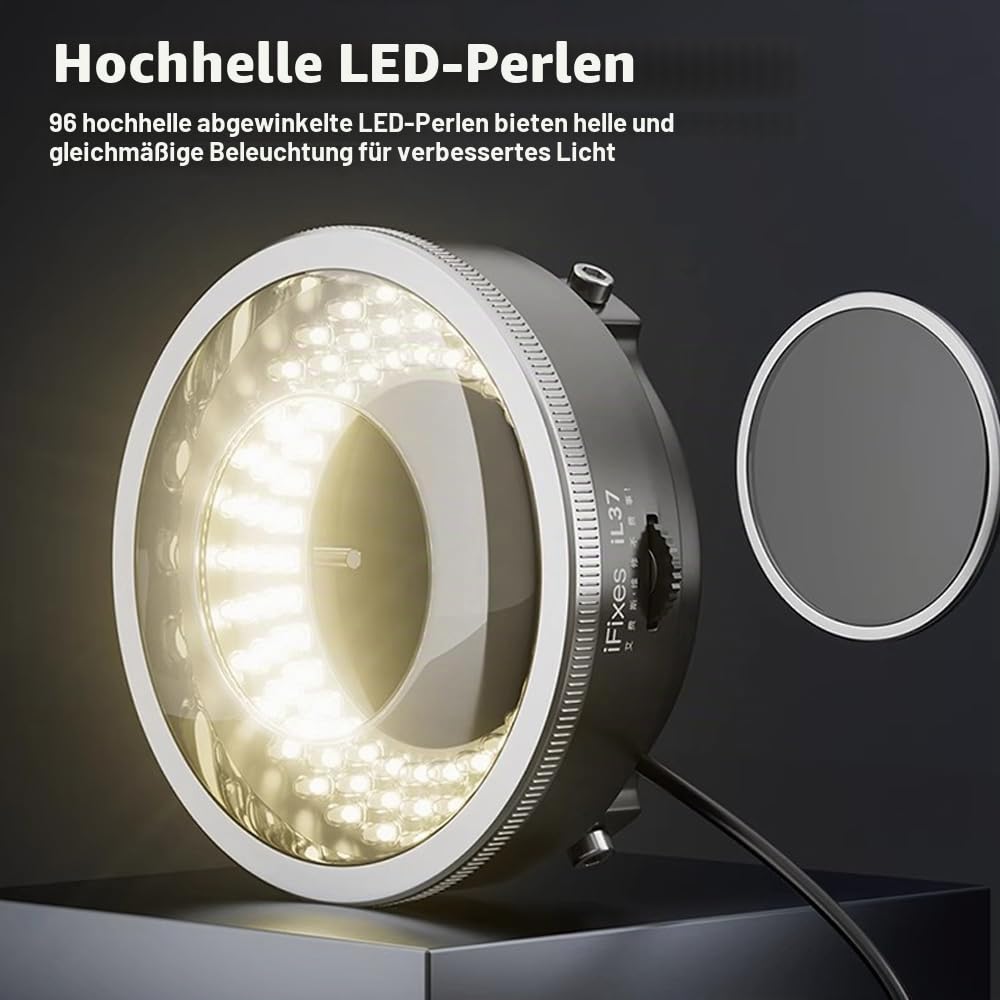 iL37 Mikroskop, polarisiertes optisches System, LED-Beleuchtungsringlicht, 96 Stück LED-Lichtperlen, blendfreie Lichtquelle für Mikroskope
