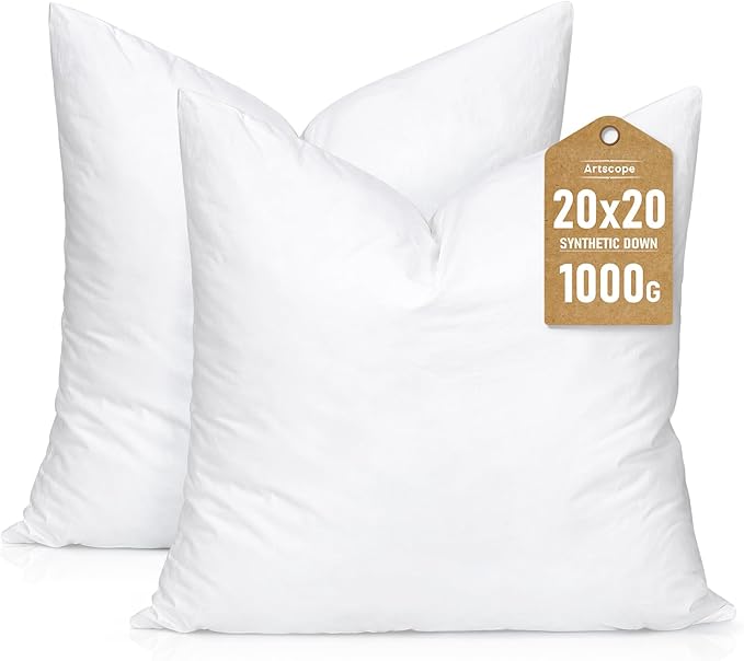 Artscope Synthetic Down Pillow Insert, 20x20 Down Alternative Throw Pillow Insert with 100% Cotton Cover