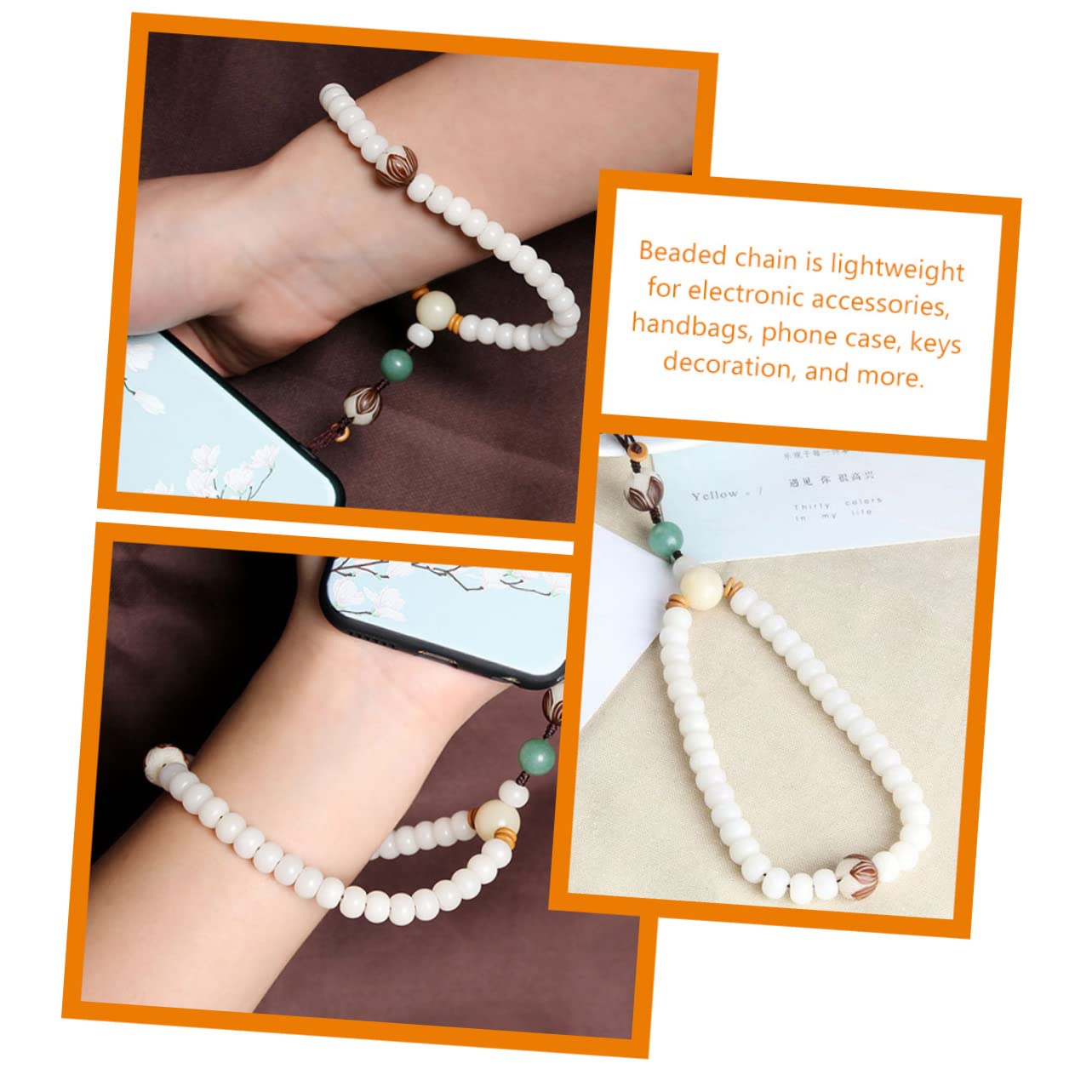 Bodhi Handy Kette mit Perlen Verstellbar Abnehmbar Stilvolle Telefon Tragekette für Schlüssel Verlust Handyband für Frauen Chinese Style Design
