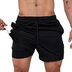 Bermuda Masculina 2 em 1 Shorts Duplo Dry Fit Treino Calção com Bolso Celular Academia Fitness Musculação