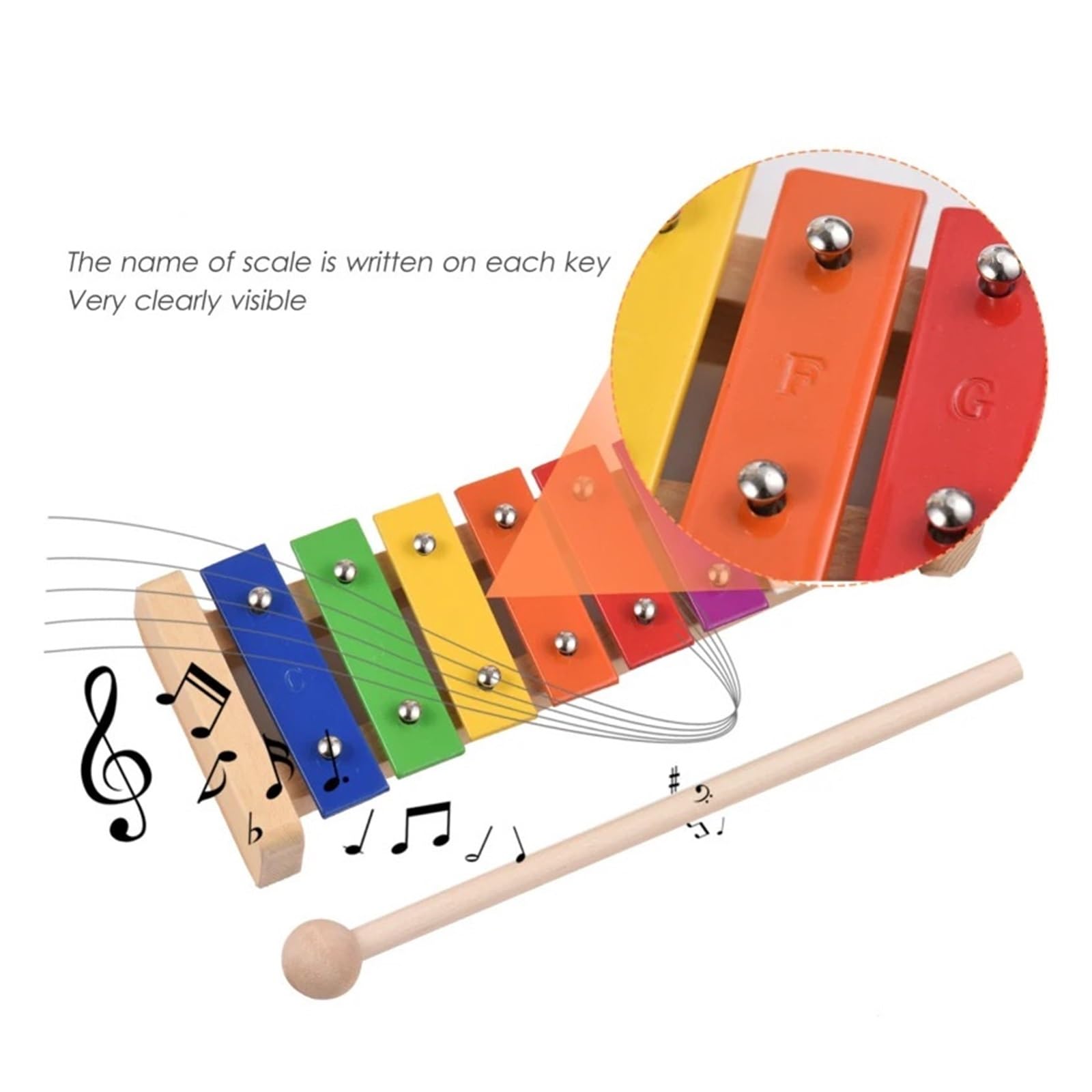 8 Keys Xylophone | Glockenspiel di dimensioni compatte colorato