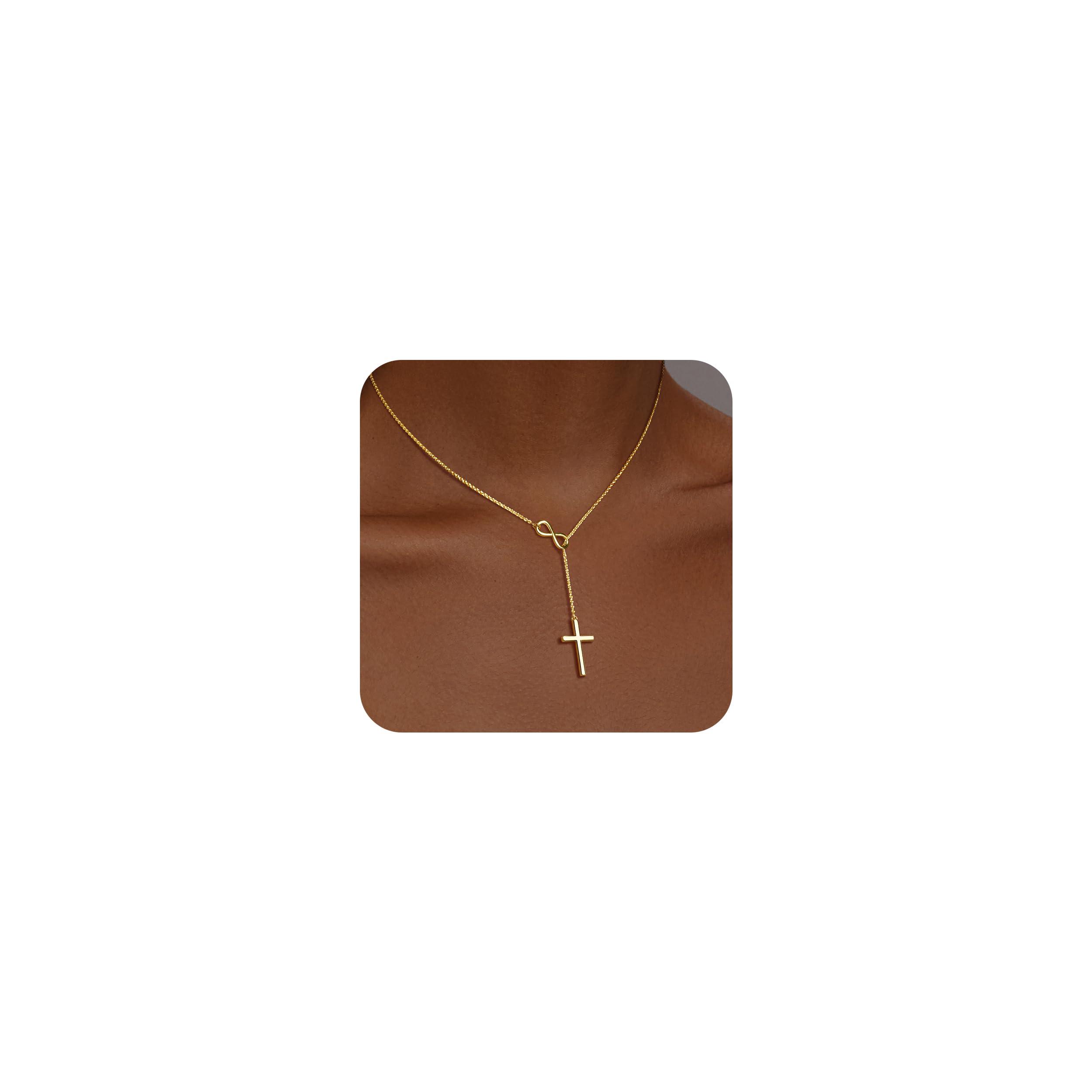 cross necklace for women 14k goldsilver plated dainty infinity long pendant charm necklace trendy non tarnish waterproof jewelry simple religious christian baptism faith jewelry gifts