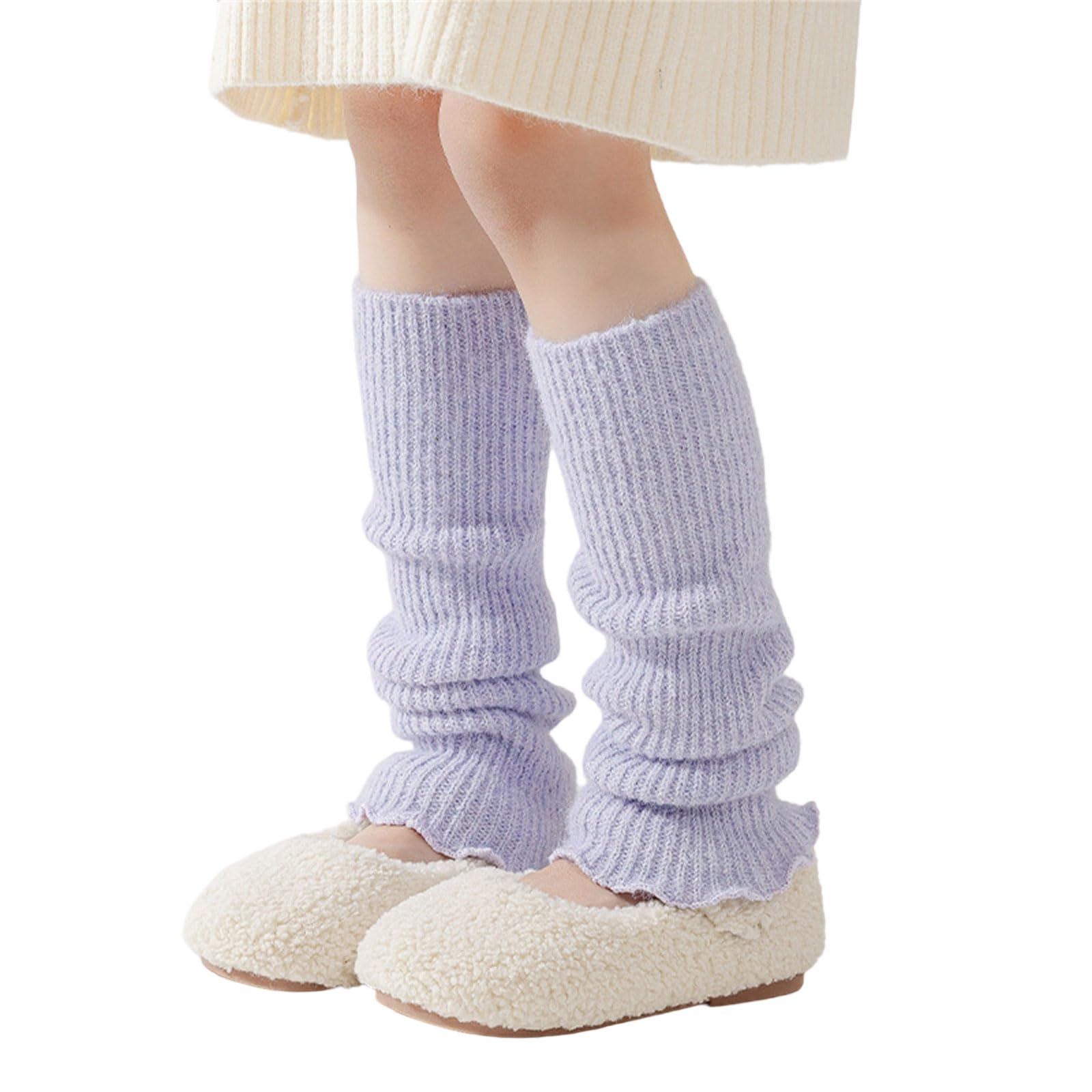 Obotsnoi Unisex Kids Purple Autumn Winter Socks Leg Warmer Stockings Girls Knitted Crochet Stockings Ankle Heap Socks Stylish Winter Leg Warmers