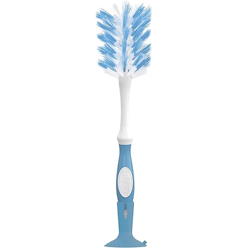 Dr. Brown's Deluxe Bottle Brush for Cleaning Baby Bottles, Nipples, and Sippy Cups with Suction Cup Stand and Vent Brush, BPA-Free, Blue, 1-Pack (Packaging and Color May Vary)
