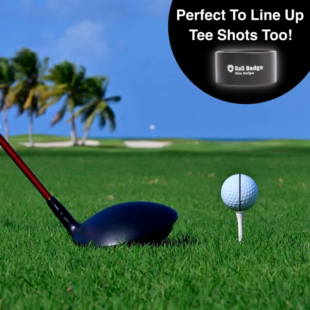 Aim Stripe, Golf Ball Alignment Tool, Full Metal, Training Aid | 360-Degree Line Marker, Golf Bag Attachment Cord, Putting Alignment Aid, Aluminum Construction, Works on Tee & Green