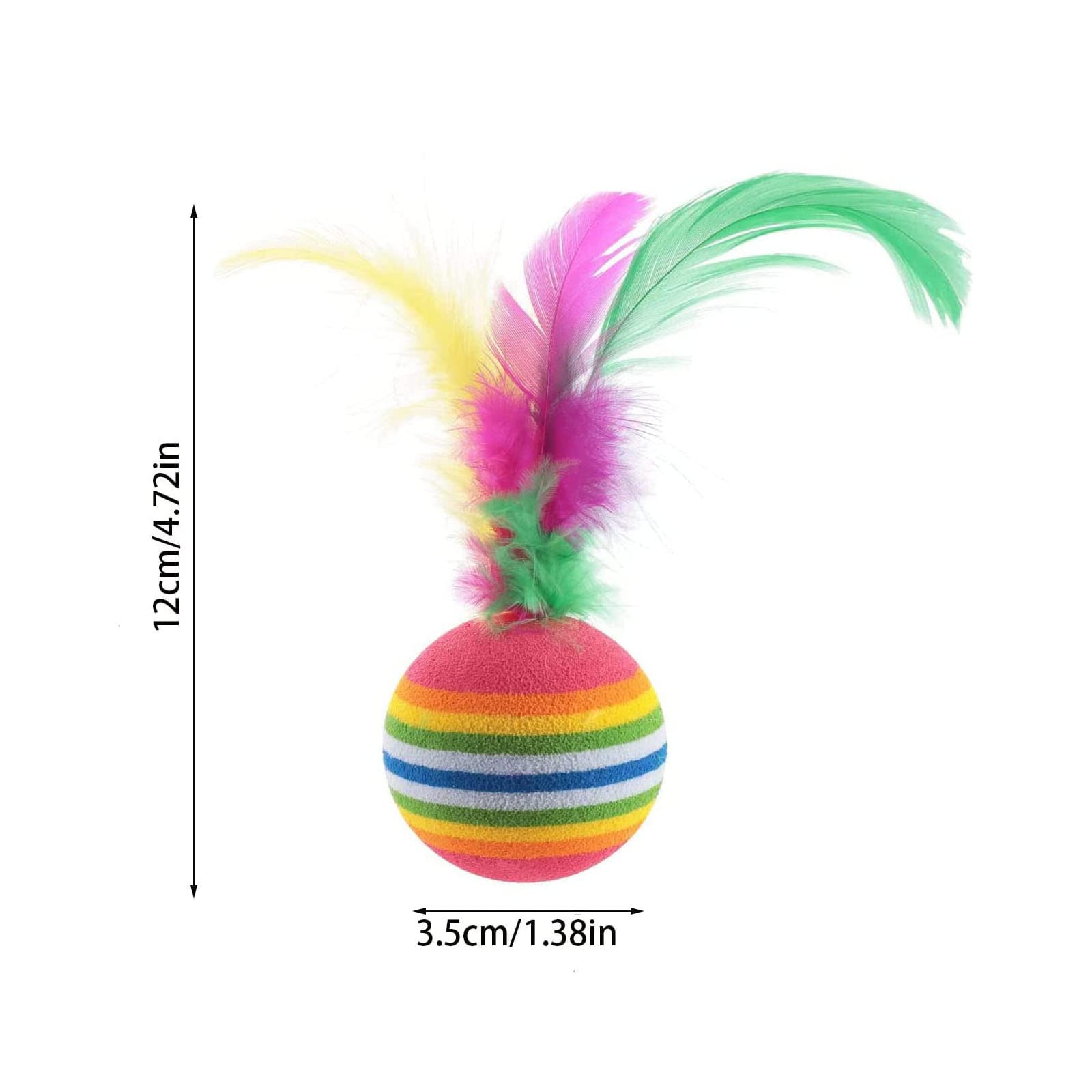 Pack of 10 Cat Toy Balls with Feather Rainbow Cat Balls Toy Interactive Kitten Toy Colourful Balls for Indoor Hunting Kitten Chew Training - Image 2