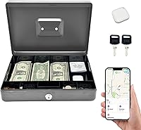 Vista 10 de Caja de efectivo con etiqueta inteligente con caja de seguimiento con bandeja de dinero, caja de dinero con llave, caja de dinero de metal duradero