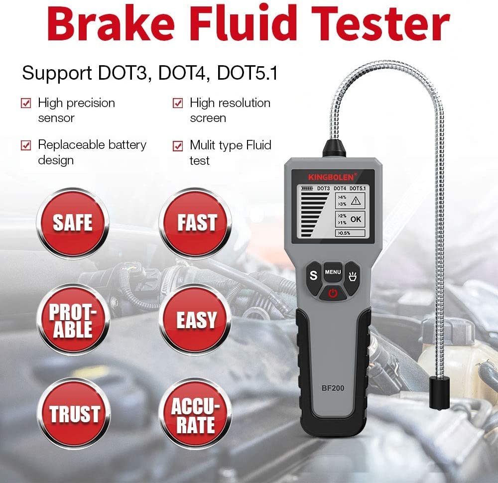 KINGBOLEN Tester del Liquido dei Freni, BF200 rilevatore di ispezione dello Strumento diagnostico del Tester Olio Freni per DOT3 DOT4 DOT5.1