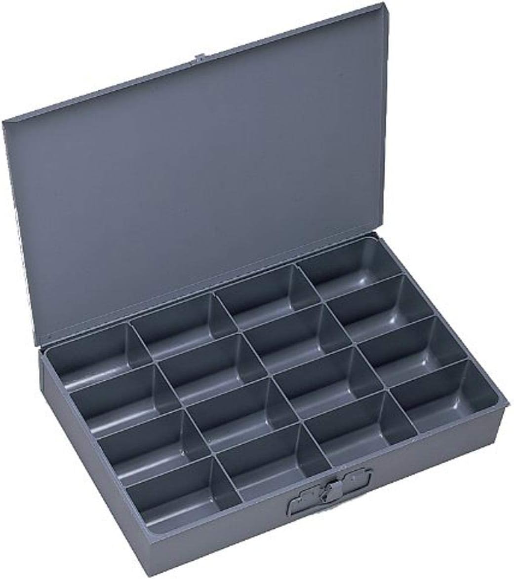 Durham 209-95 Gray Cold Rolled Steel Small Scoop Box, 13-3/8" Width x 2" Height x 9-1/4" Depth, 16 Compartment