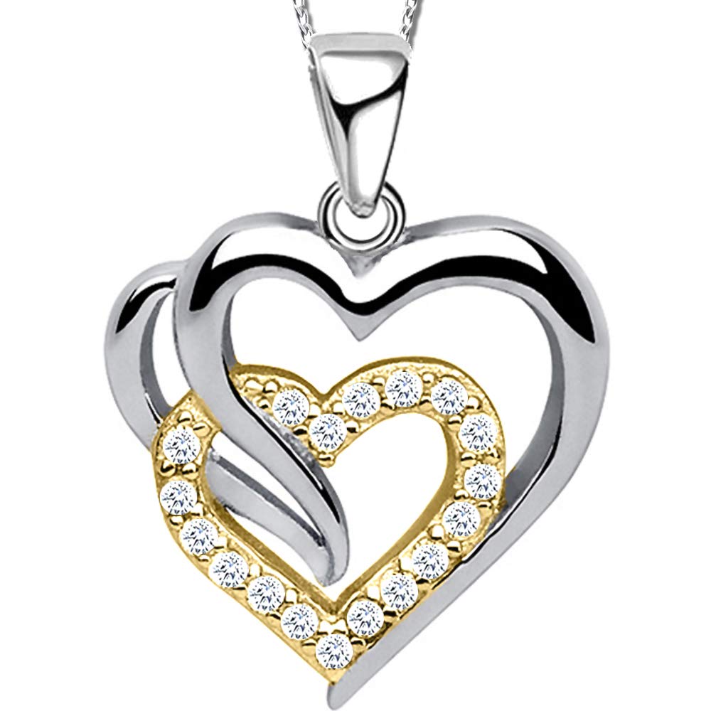 Damen Herz Halskette 925 Sterling Silber mit Rundschliff Zirkonia Frauen Kette Anhänger