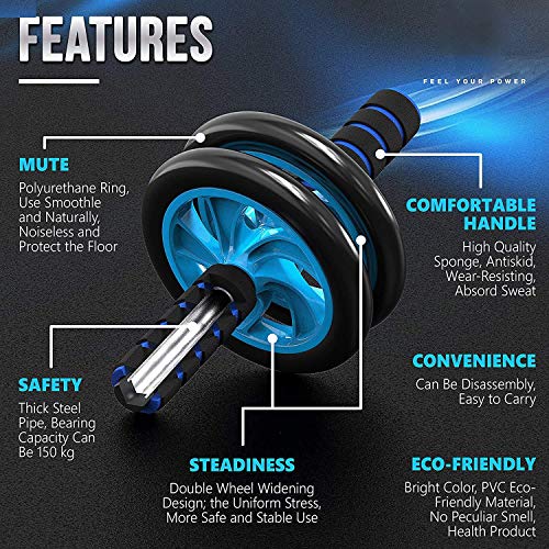 Image of LEAFED Anti-Skid Double Wheel AB Roller with Knee Mat | Heavy Duty Steel Handle Ab Exercise Equipment | Core & Abs Workout Roller for Men & Women-Assorted Color (Black-Green /Blue /Yellow)