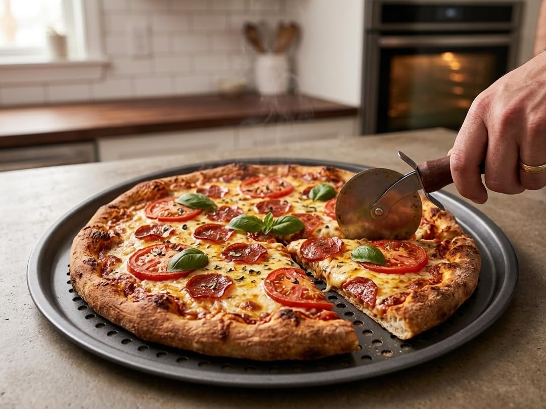 LS Kitchen - 2x Teglie per Pizza - Teglia per Pizza - Teglia Forno Rotonda - Set 2 Teglie Antiaderenti da Forno - Teglia Rotonda - Acciaio al Carbonio - 29 cm
