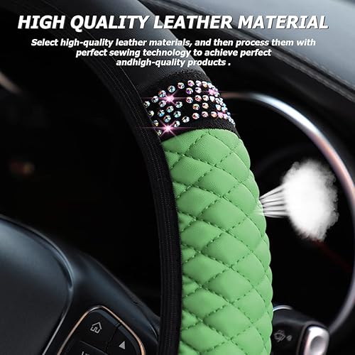Miniatura 2 de AUKEPO Funda protectora de cuero brillante para volante, piel sintética elástica con diamantes de imitación coloridos, accesorios brillantes para