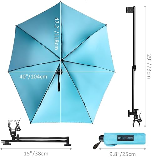 Miniatura 2 de Sombrilla de playa UPF 50+  Paraguas portátil para deportes y exteriores  Abrazadera segura, posición ajustable giratoria de 360 grados para una