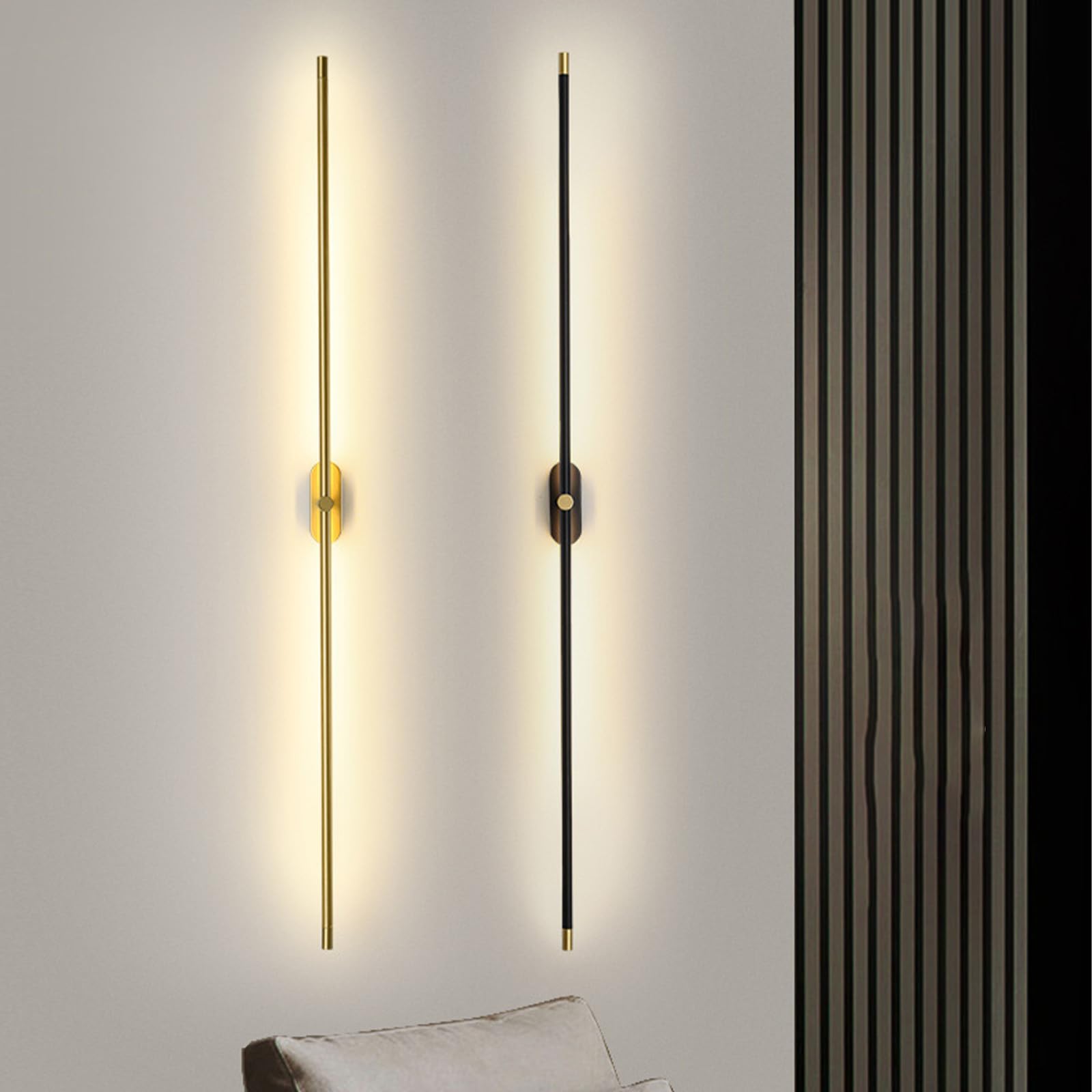 LED Spiegelleuchte Bad Wandleuchten Aluminium Lange Wandleuchten Bildbeleuchtung Badezimmer Wandbeleuchtung für Schlafzimmer Wohnzimmer Treppenhaus Schminktisch (Schwarz + Gold Neutrales Licht,128cm)