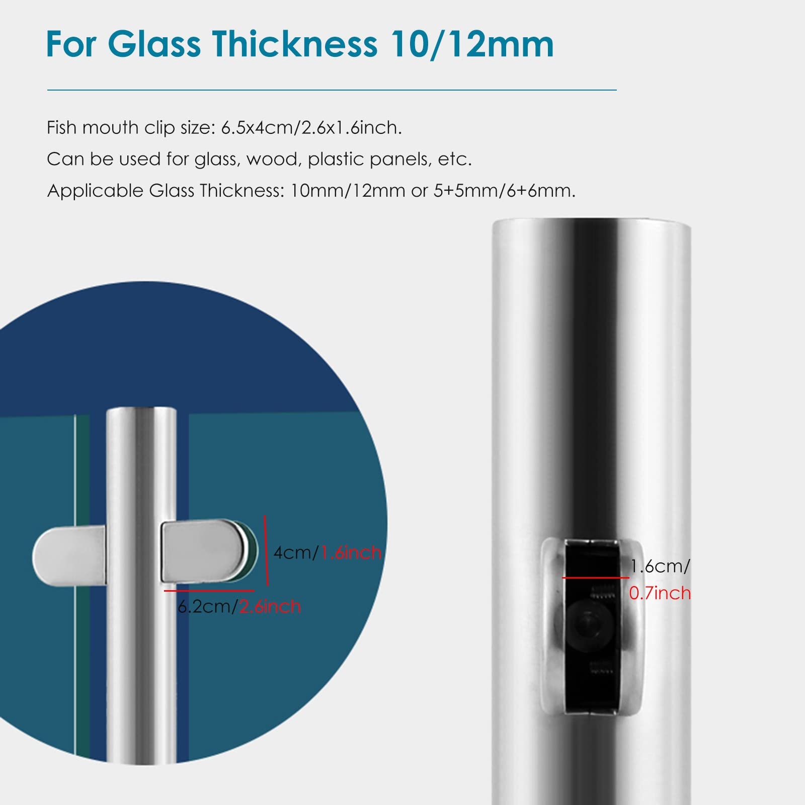 Morsetto alto per ringhiera in vetro per pannelli da 10-12 mm, sistema di supporto da 45,3" per balaustre interne/esterne, palo di recinzione grigio basso resistente, soluzione di sicurezza sicur