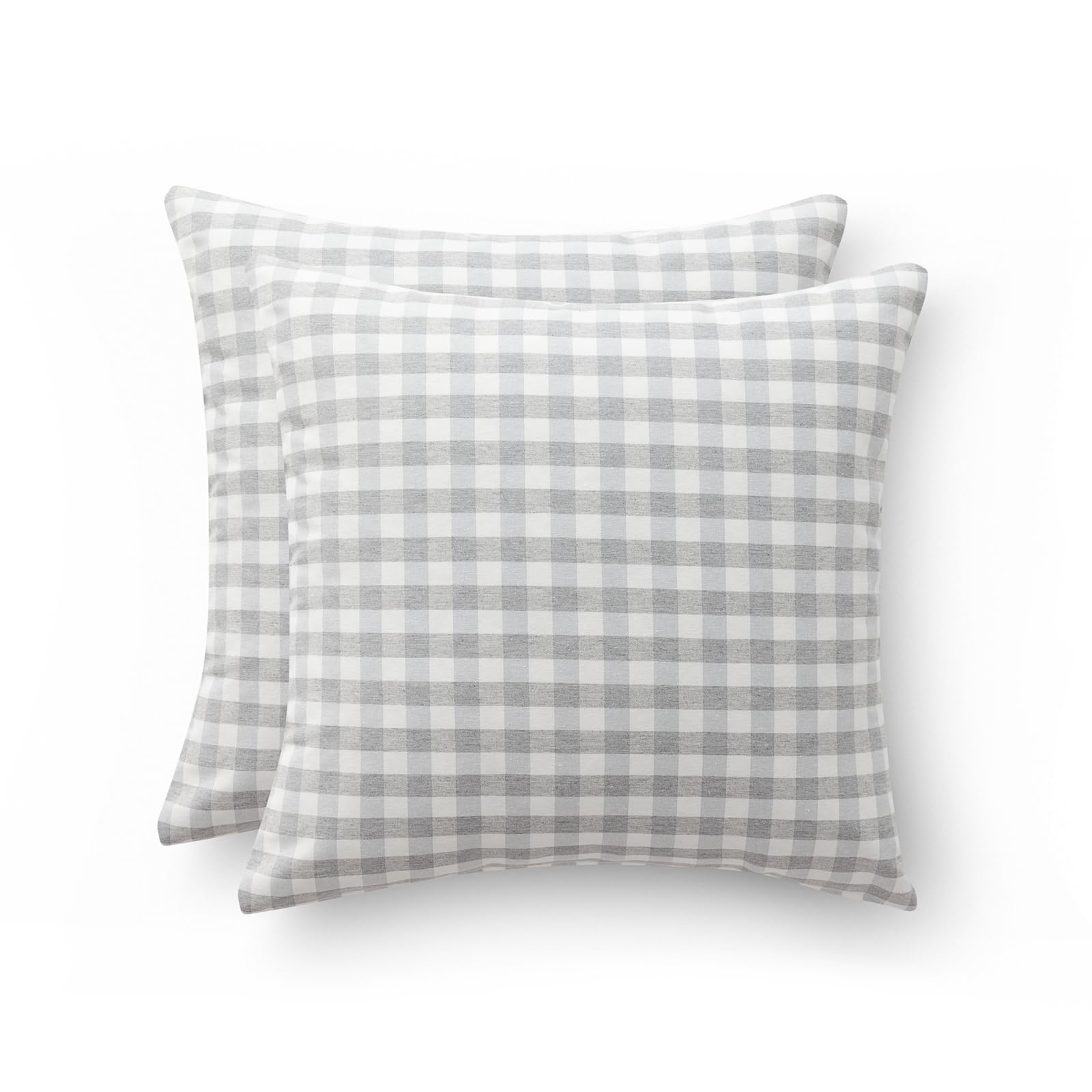 GAMUSI Set of 2 Vichy Chequered Cushion Cover 45 x 45 – Decorative Cushion Covers Sofa with Zip, Cotton, Breathable and Soft, Light Grey