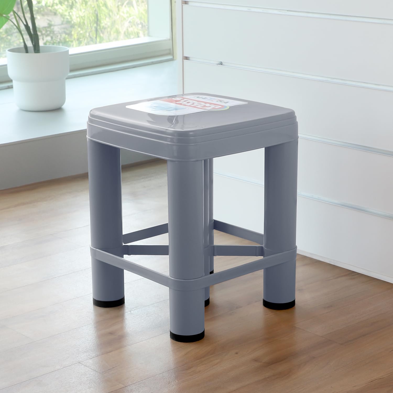 Nayasa XL Plastic Stool | Highted, Sitting Stool | Ideal for Indoor Or Outdoor use| Plastic Non-Slip Lightweight | Ideal for Office, Home, Garden etc | Glossy Finish |Grey
