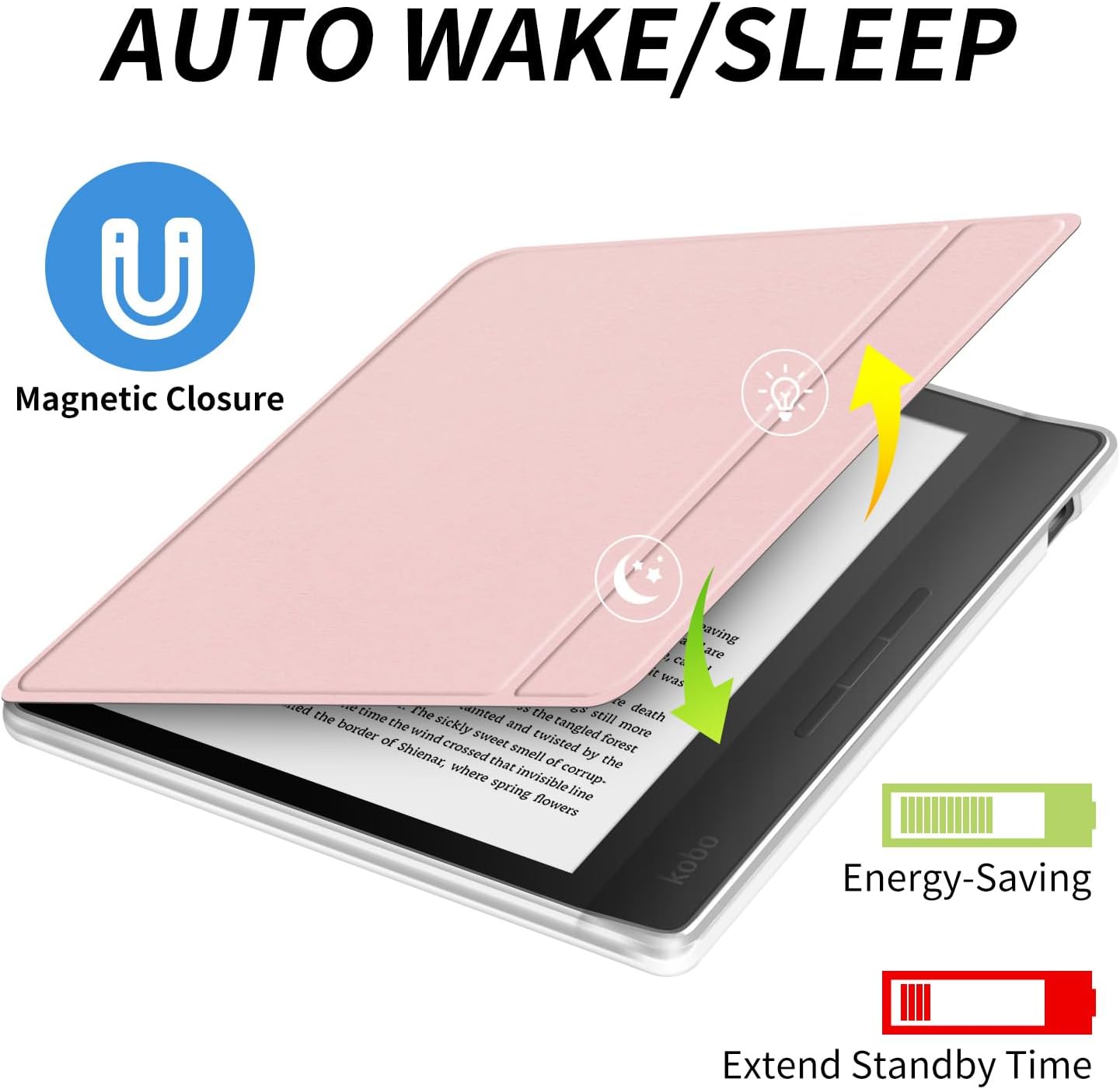 Case for 7" Kobo Libra Colour 2024 Released, Ultra Clear Soft Light Transparent TPU Back Cover with Hand Strap, Auto Wake/Sleep (Pink)