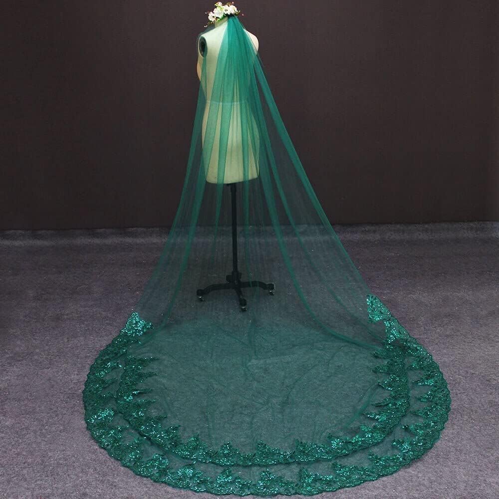 Velo da Sposa Veli Verdi Singolo Livello Bling Tulle da Sposa Paillettes Velo da Sposa in Pizzo con Pettine Velo da Sposa per Velo da Sposa in Tulle da Donna Elegante