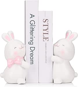 Amazon.com: XIYOUQI Rabbit Decorative Bookends, Cute White Rabbit Book ...