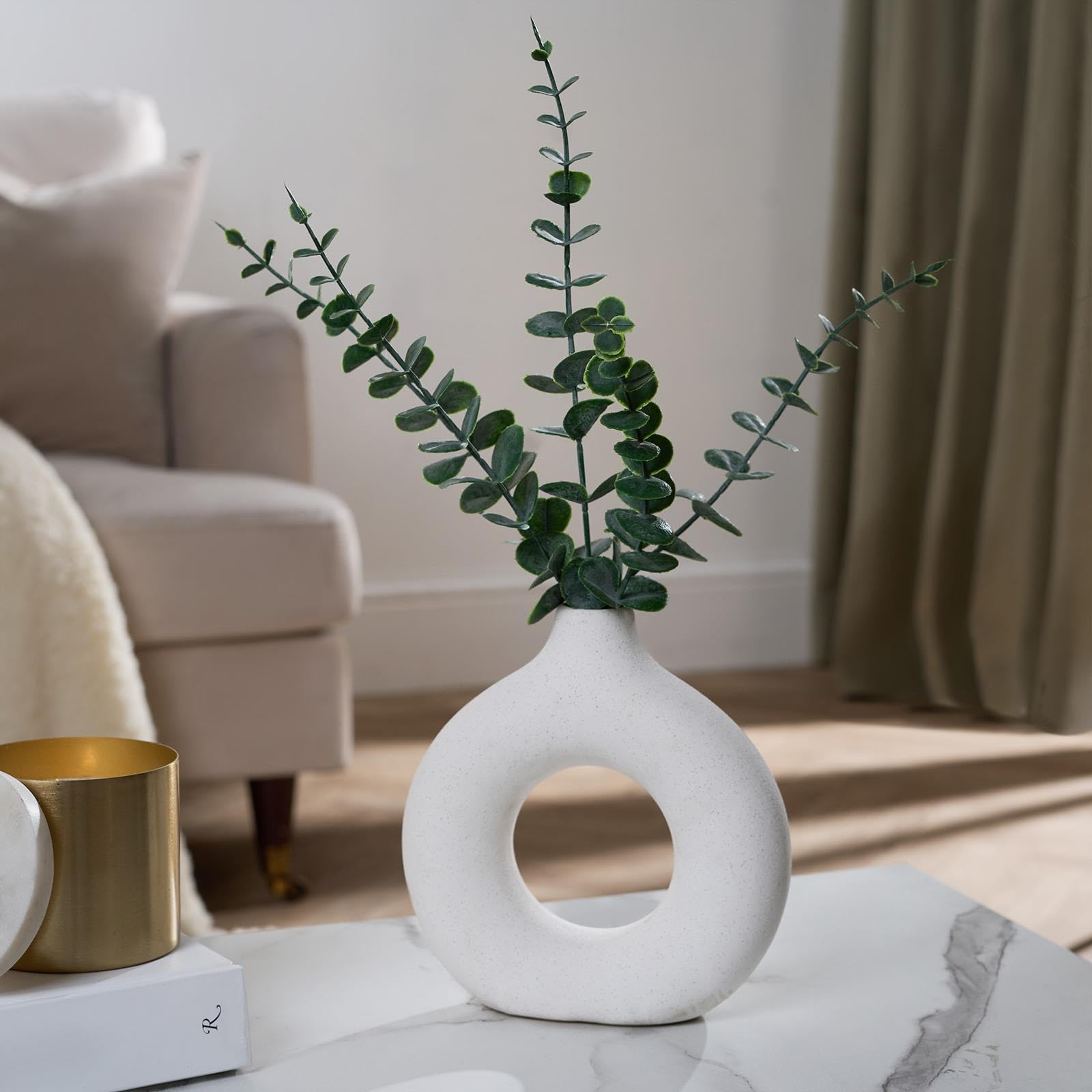 Ohs Natural Artificial Eucalyptus With Vase Included Fake Plant Green Eucalyptus In Ceramic Vase Home Decorative Faux Plant For Floral Arrangement For Table Centrepiece Office