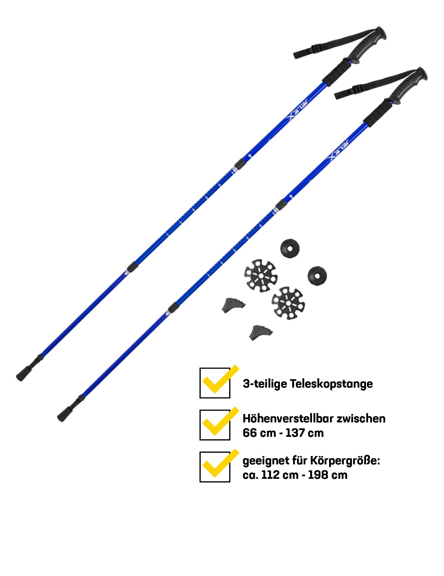 JELEX Nature - Bastoni telescopici per nordic walking regolabili, con diversi accessori per attività all'aperto, bastoncini da trekking ultraleggeri con tecnologia antishock (nero